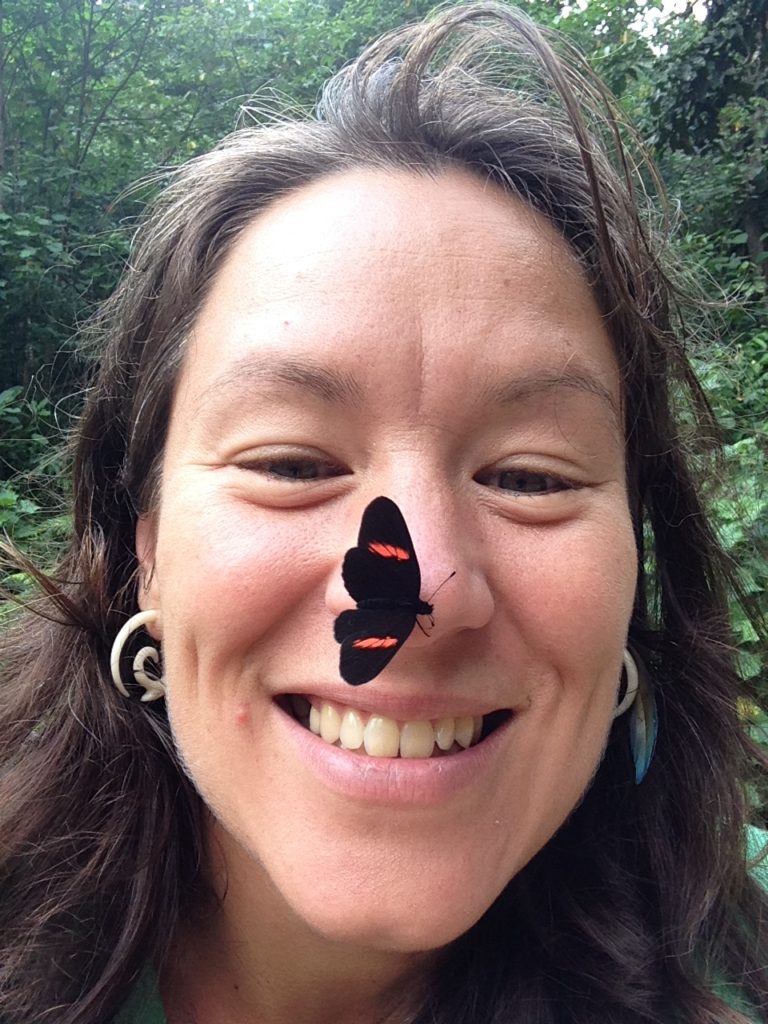 Guide and Naturalist Victoria Africano receiving a visitor in the Amazon Jungle near Mera, Ecuador